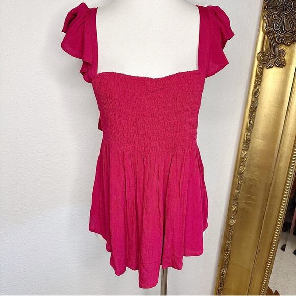 NWT Express Flowy Ruffle Short Sleeve Open Back Smocked Blouse Red Size L $49.90 - Picture 10 of 10